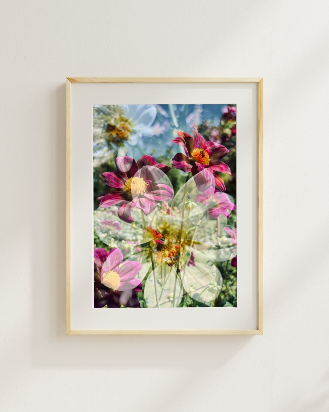 Art Print: Dahlias & bees