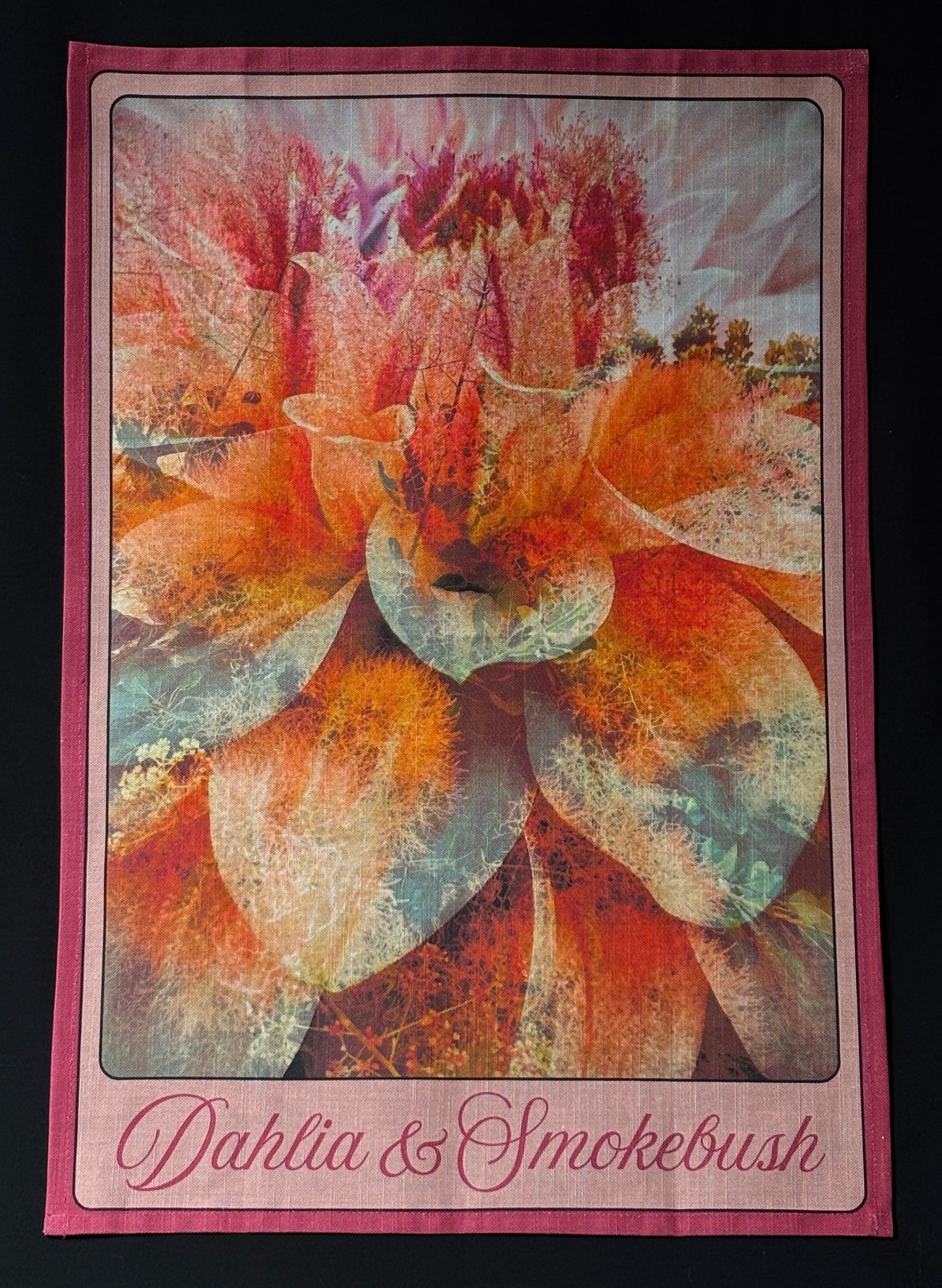 Dahlia Floral Tea Towel: Dahlia & Smokebush