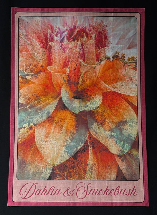 Dahlia Floral Tea Towel: Dahlia & Smokebush