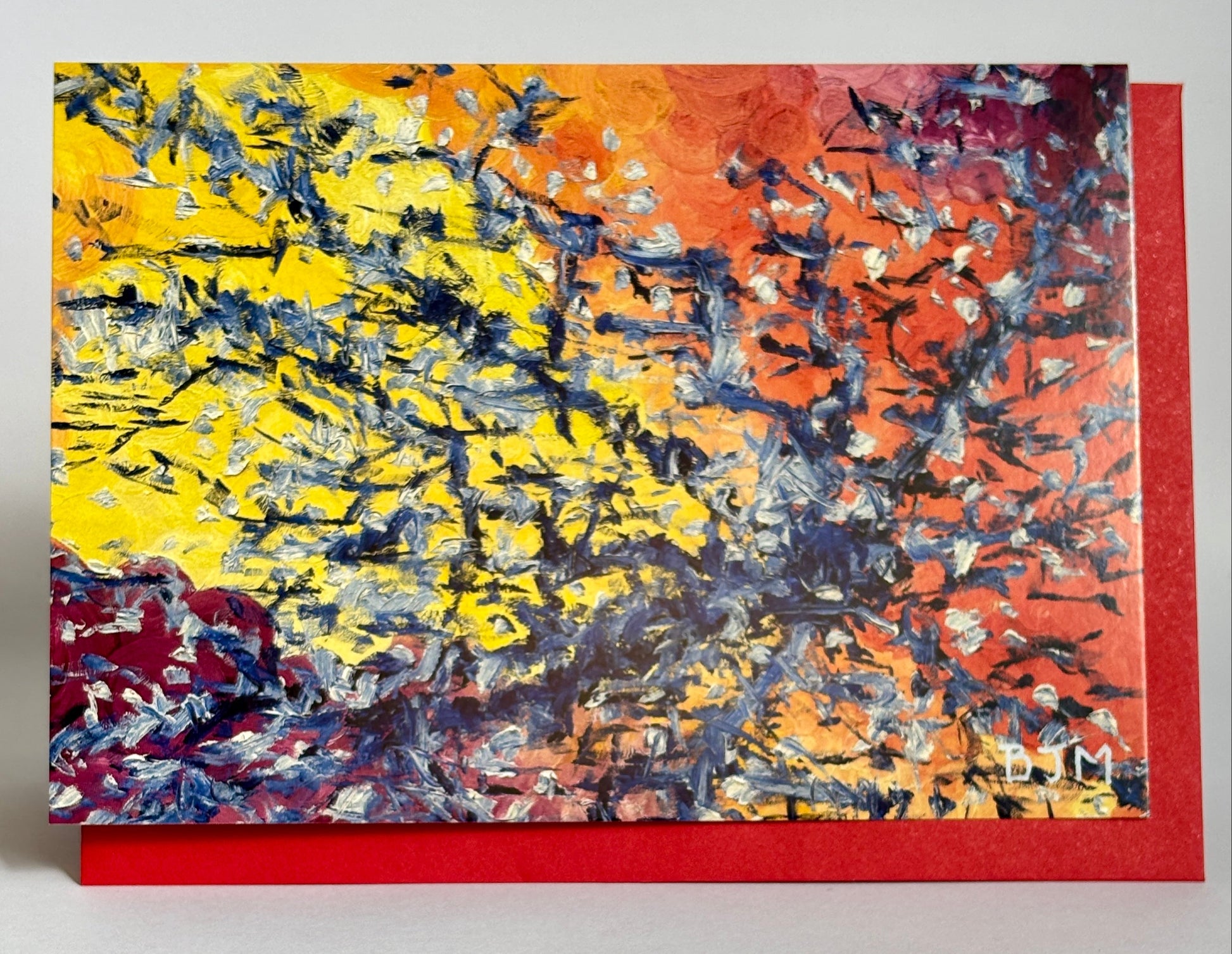 Abstract art print on a red background