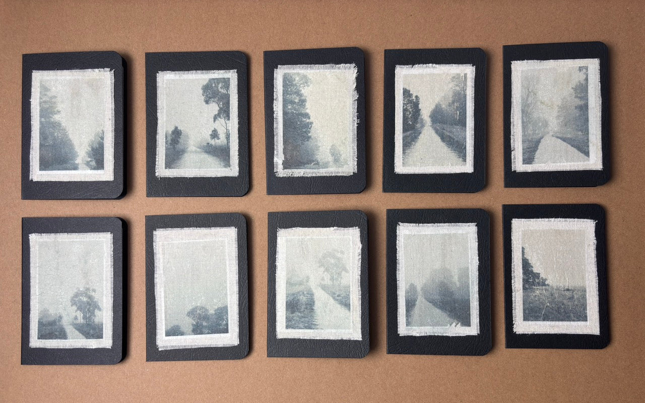 10 black-framed pictures on a brown background