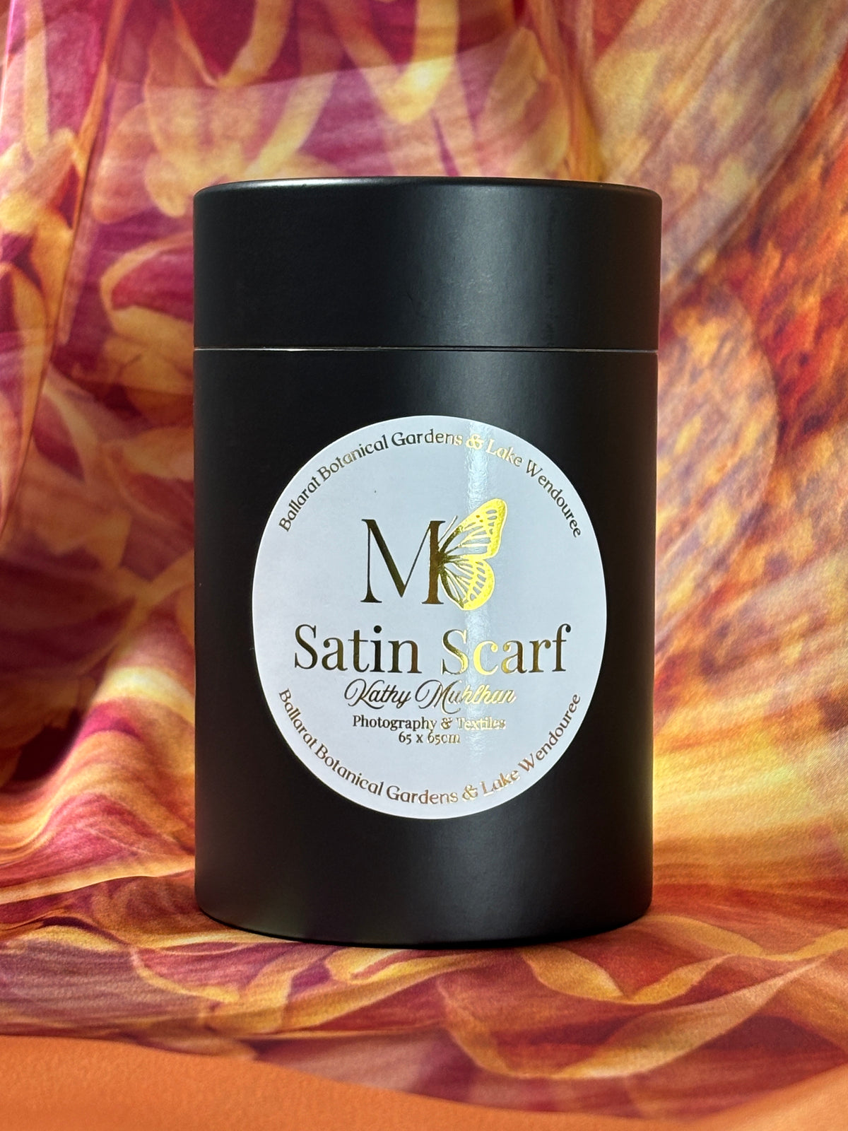 Gold Label Satin Scarf: Orange Chrysanthemum