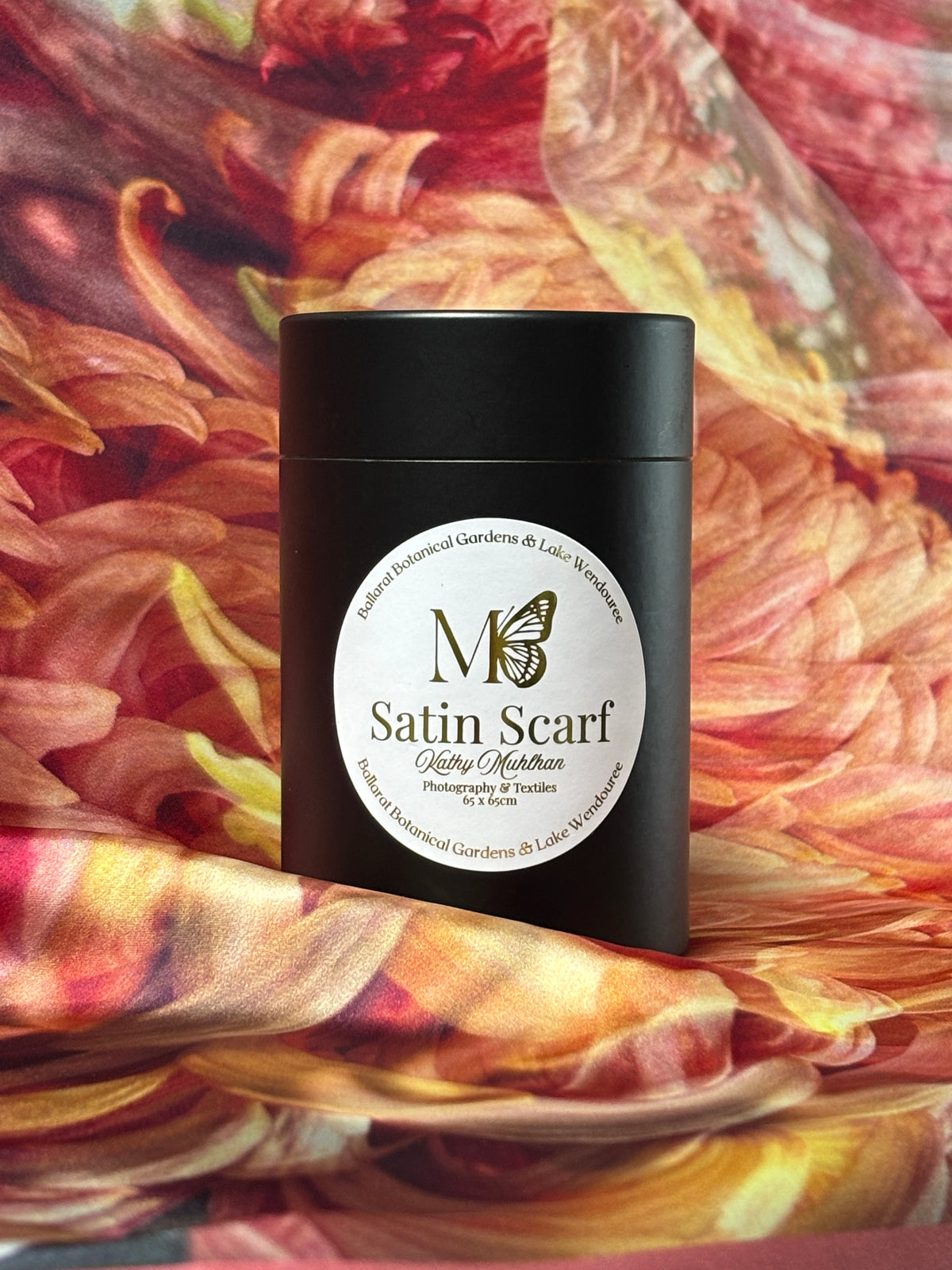 Gold Label Satin Scarf: Pure Petals – Chrysanthemums in Blush