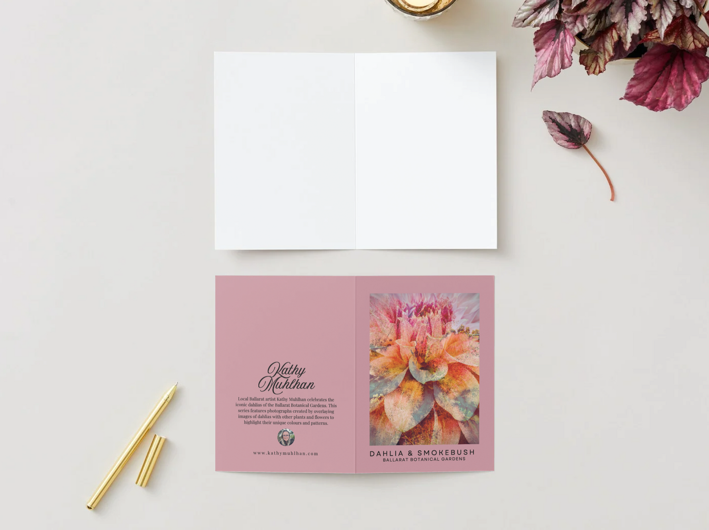 Ballarat Botanical Gardens Greeting Card: Dahlia & Smokebush