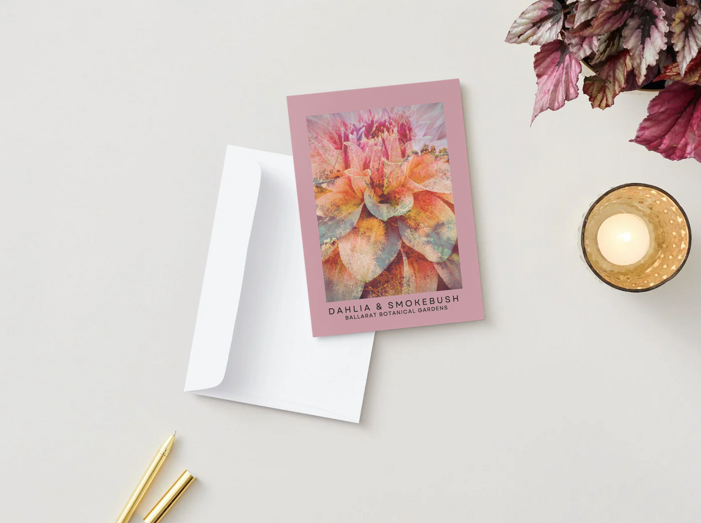 Ballarat Botanical Gardens Greeting Card: Dahlia & Smokebush