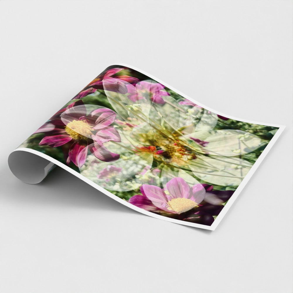 Art Print: Dahlias & bees (free shipping)