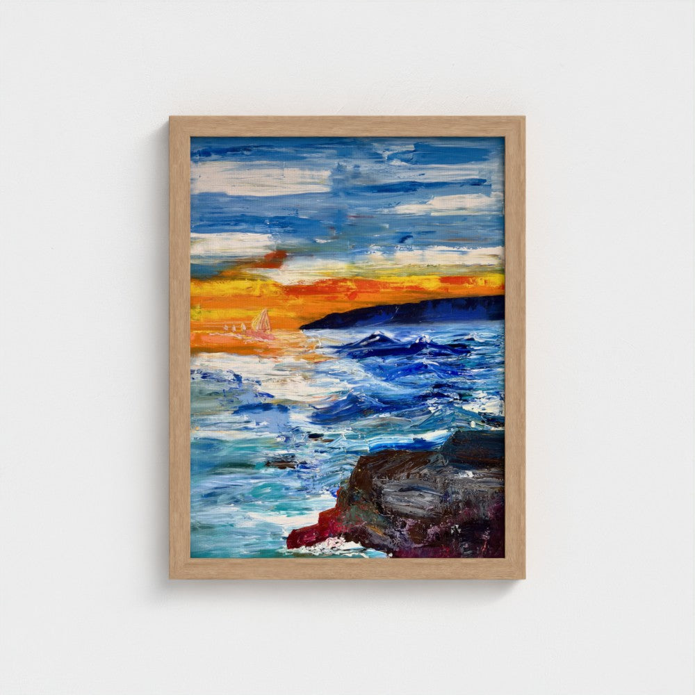 Framed Canvas: Boats at Sunrise