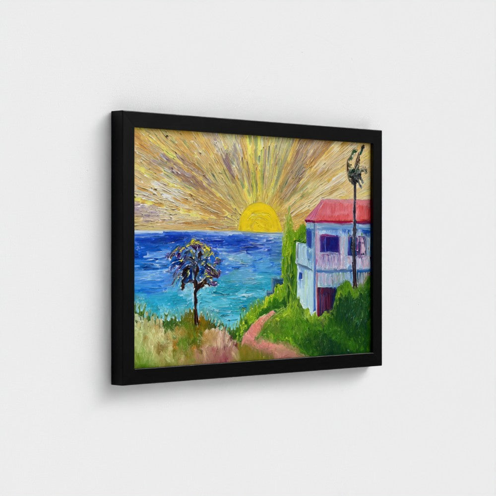 Framed Canvas (Black): Sun & Sea #1 (free shipping)