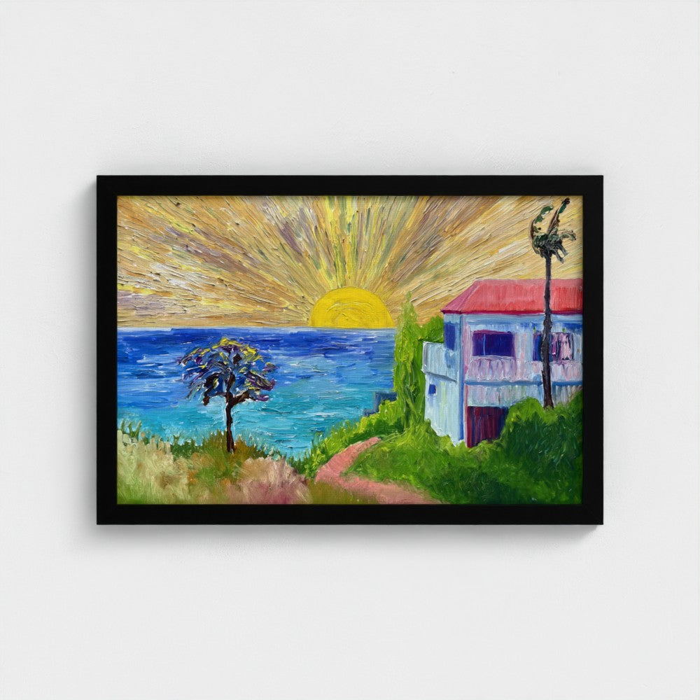 Framed Canvas (Black): Sun & Sea #1 (free shipping)