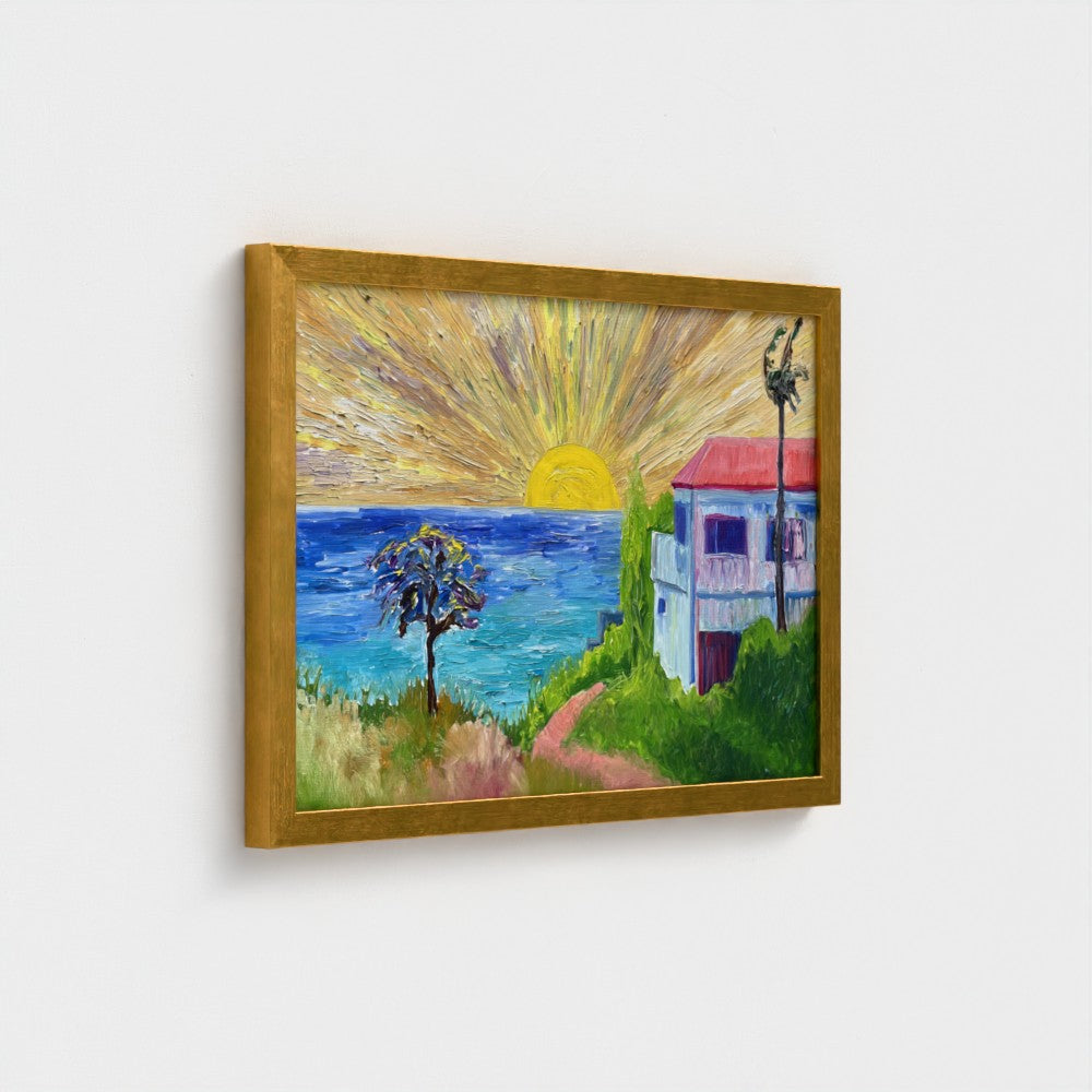 Framed Canvas (Gold): Sun & Sea #1 (free shipping)