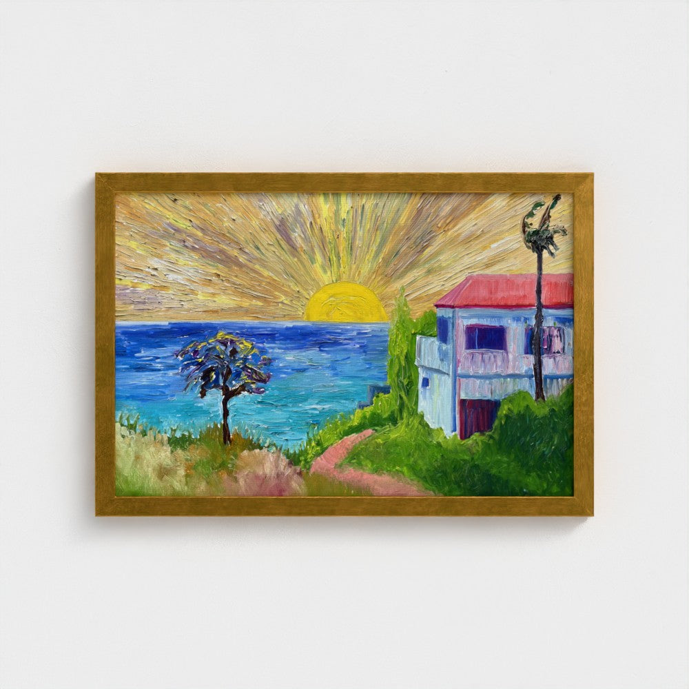 Framed Canvas (Gold): Sun & Sea #1 (free shipping)