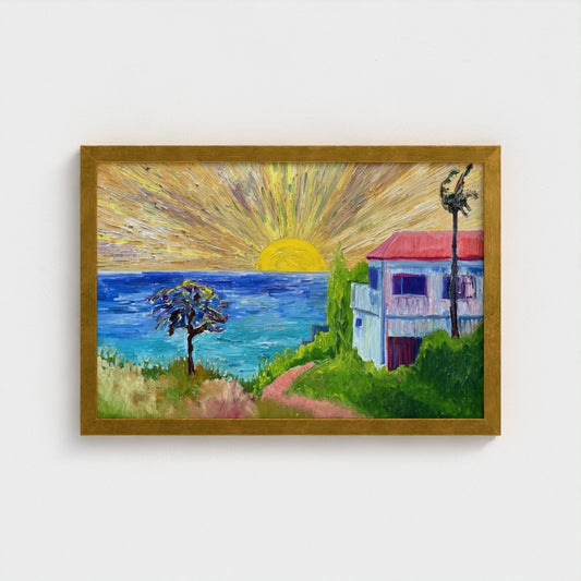 Framed Canvas (Gold): Sun & Sea #1 (free shipping)