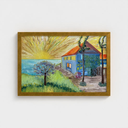 Framed Canvas (Gold): Sun & Sea #2 (free shipping)